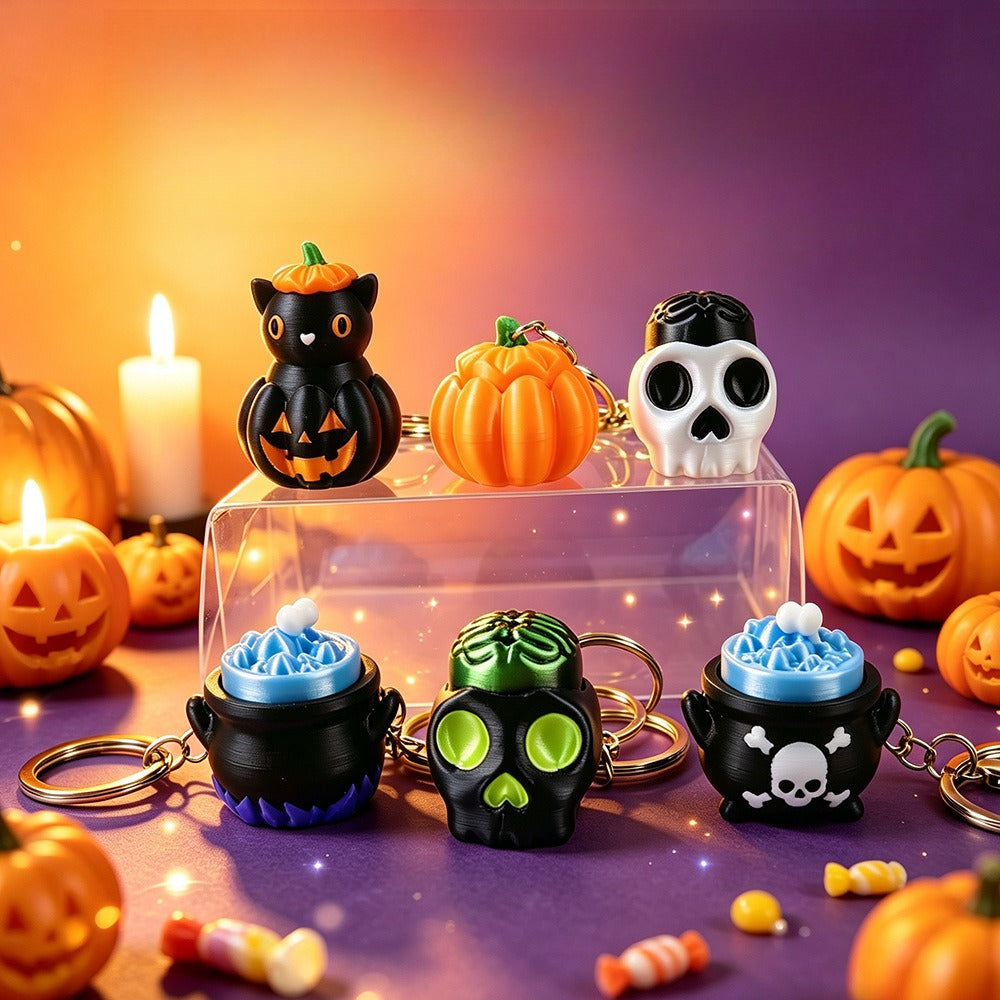 Halloween 3D Printed PLA Keychain Fidget Clicker Pumpkin Ghost Toy