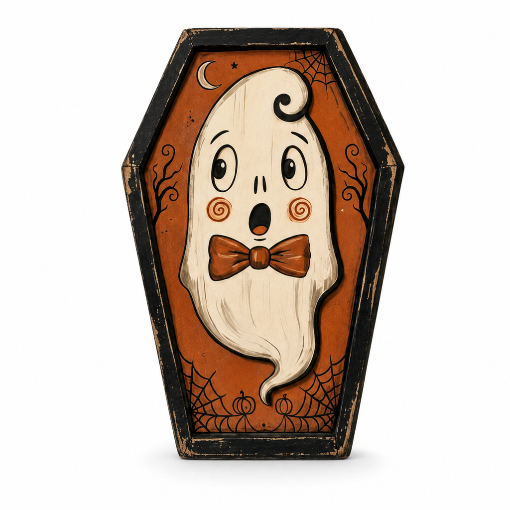 Halloween Wooden Coffin Skull Bat Tabletop Decoration