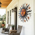 Metal Sun and Stars Wall Art Decor in Rustic Bronze Finish