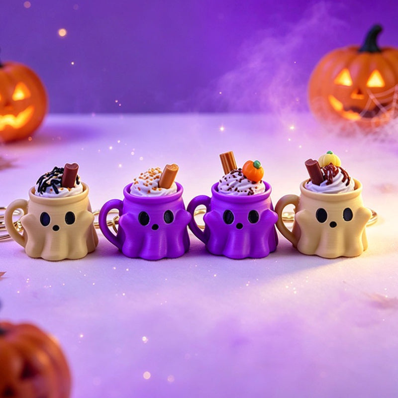 Halloween 3D Printed PLA Ghost Ice Cream Cup Keychain Fidget Charm