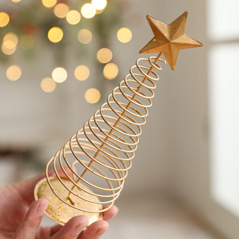 Gold Metal Tabletop Christmas Tree with Star Topper