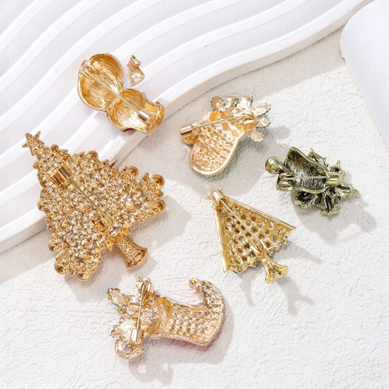 Christmas Rhinestone Brooch Pin Holiday Jewelry