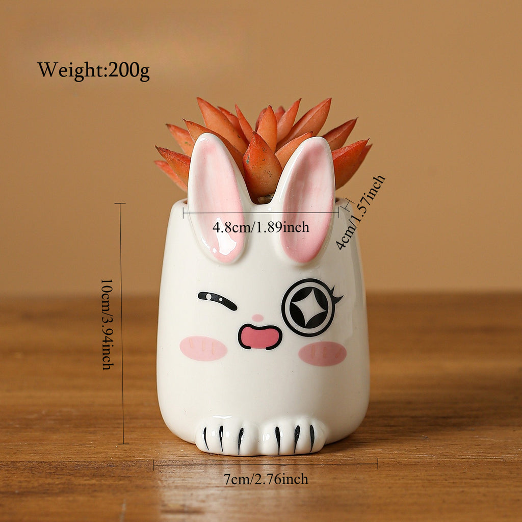 Cute Rabbit Ceramic Succulent Planter Decorative Flower Pot