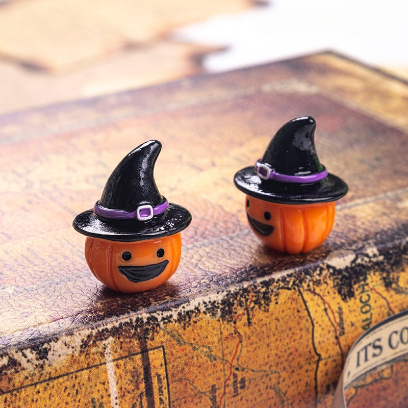 Halloween Resin Mini Figurine Set Spooky Pumpkin Ghost Tabletop Decor