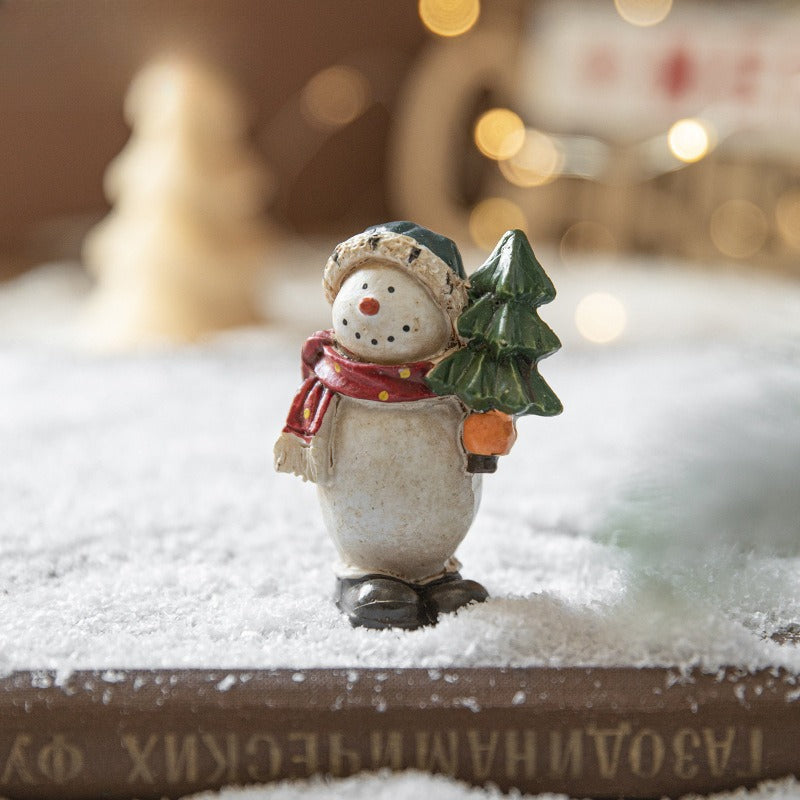 Resin Rustic Christmas Snowman Figurines Tabletop Holiday Decor