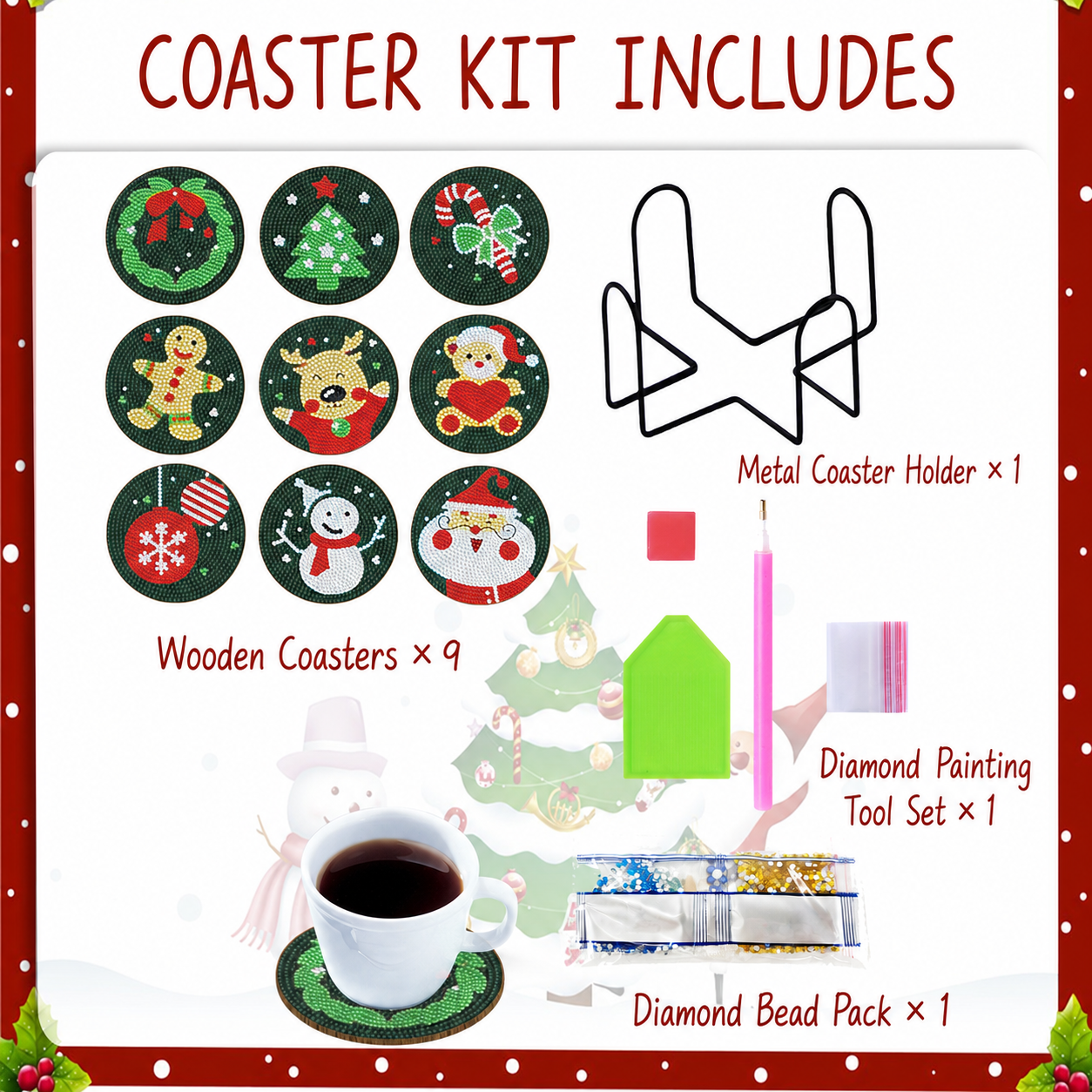 Christmas Diamond Painting Coaster DIY Kit Holiday Craft Set