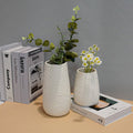 Set of 2 White Textured Ceramic Vases for Modern Home Decor