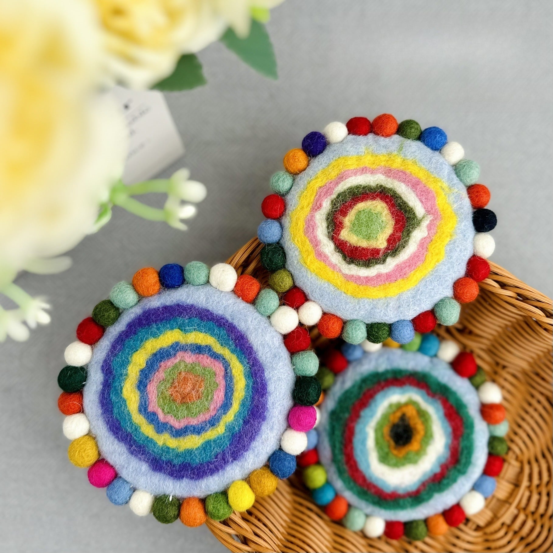 Handmade Felt Coaster Set Wool Dye Round Coasters Hot Pad Table Decor