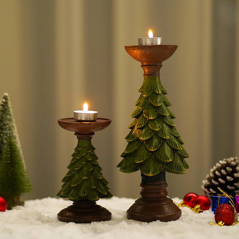 Christmas Tree Candle Holder Resin Decor for Holiday Home