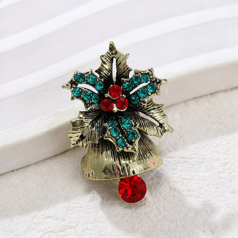 Christmas Rhinestone Brooch Pin Holiday Jewelry