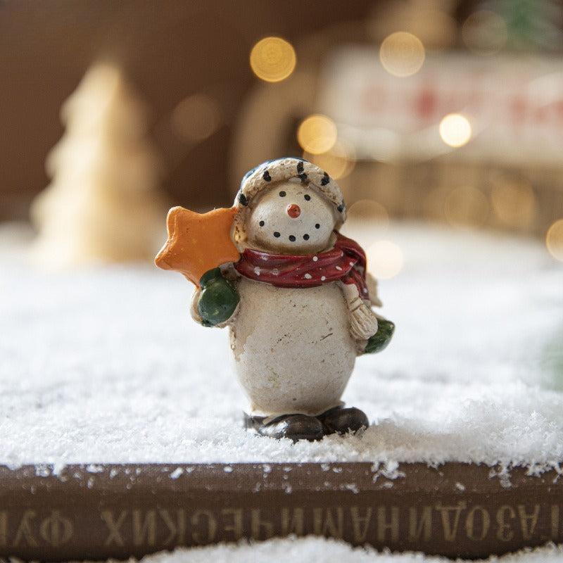Resin Rustic Christmas Snowman Figurines Tabletop Holiday Decor