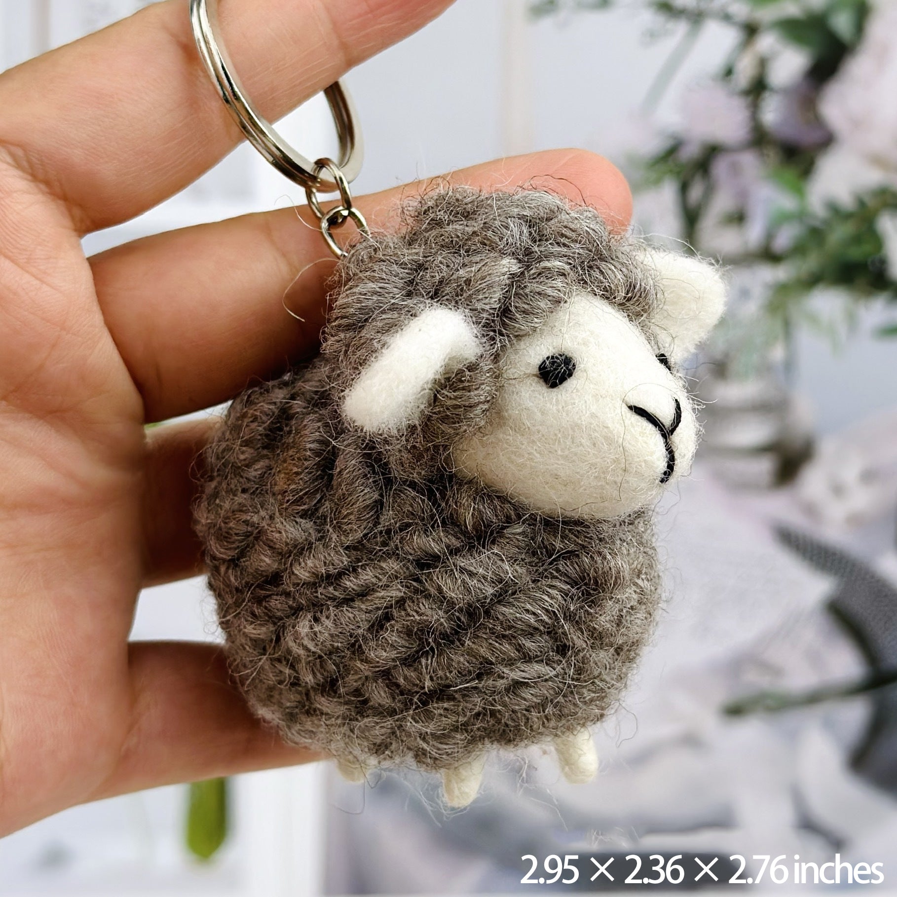 Handmade Wool Felt Sheep Keychain Plush Animal Charm
