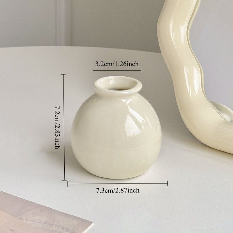 Cream Color Ceramic Vase with Silk Flower Bouquet Home Decor
