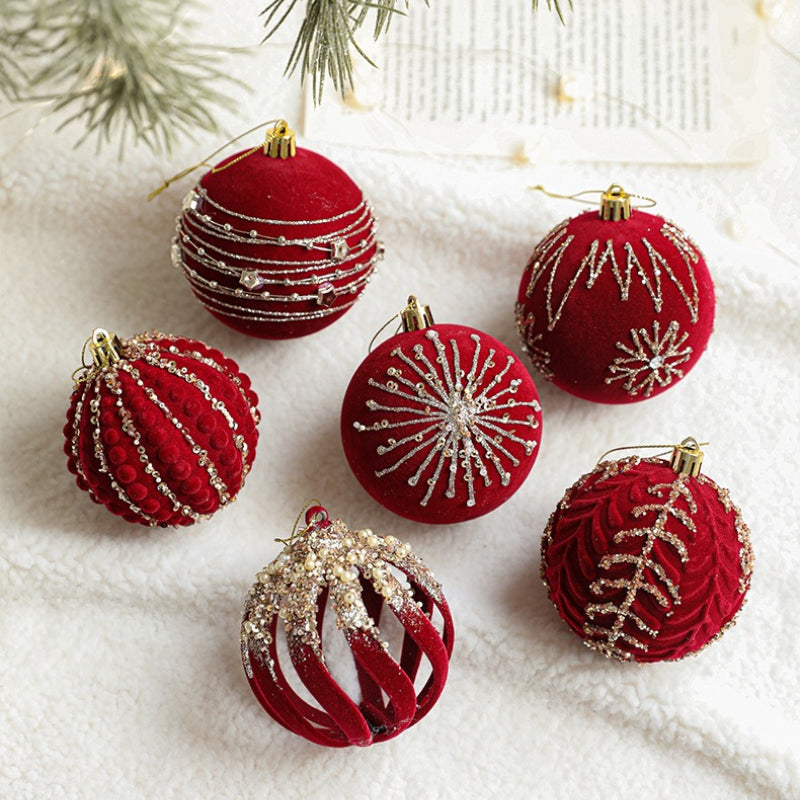 Burgundy Velvet Glitter Ball Christmas Tree Ornaments