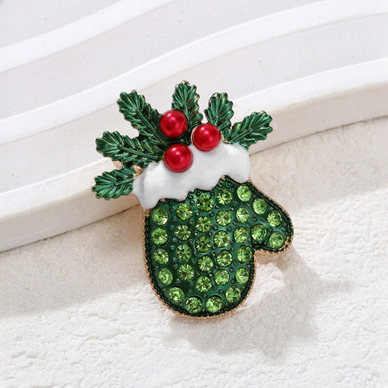 Christmas Rhinestone Brooch Pin Holiday Jewelry