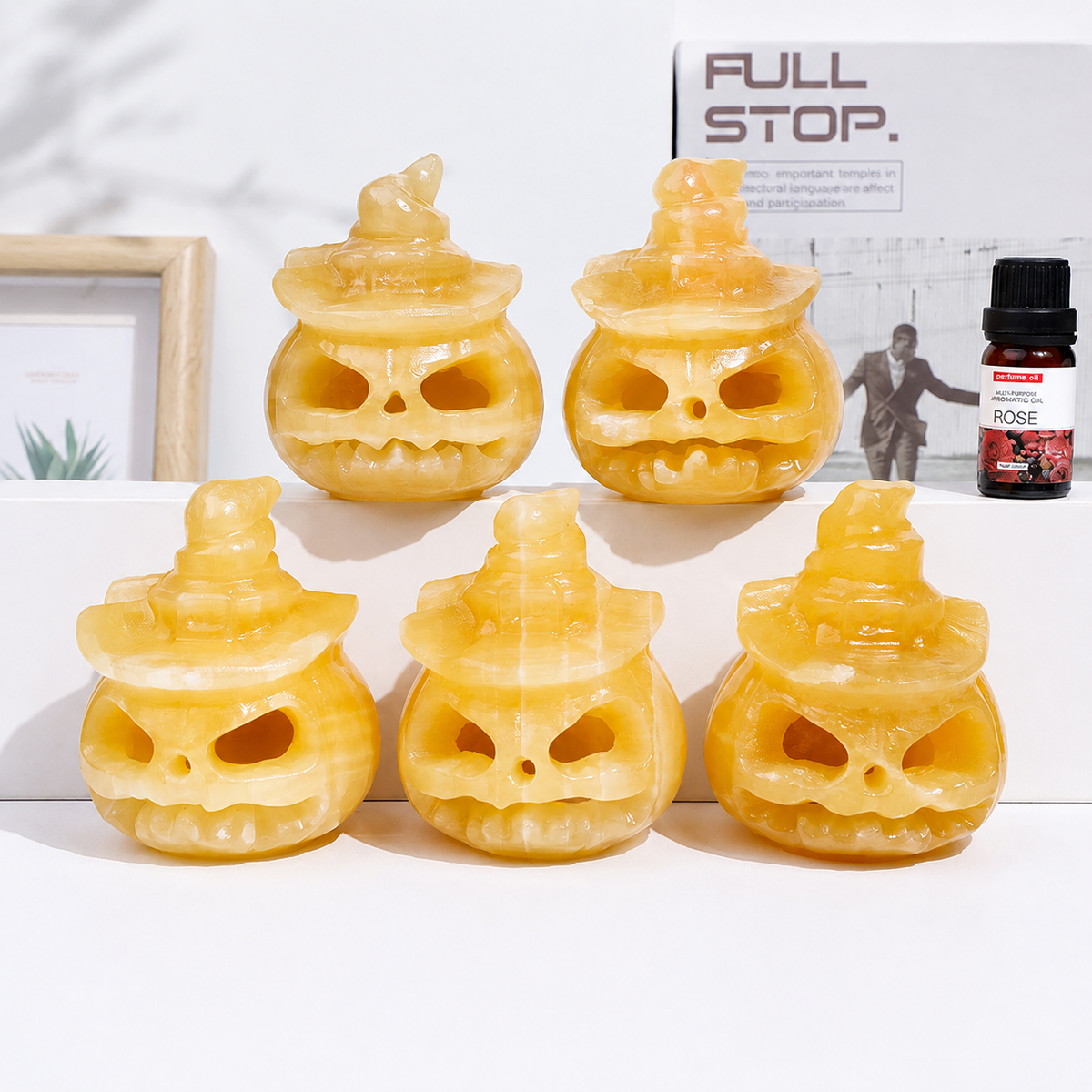Natural Yellow Calcite Carved Pumpkin Figurine Decor
