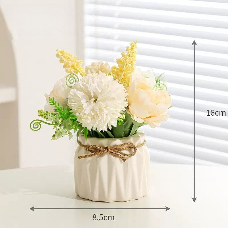 Hydrangea Artificial Flower Arrangement Ceramic Pot Decor
