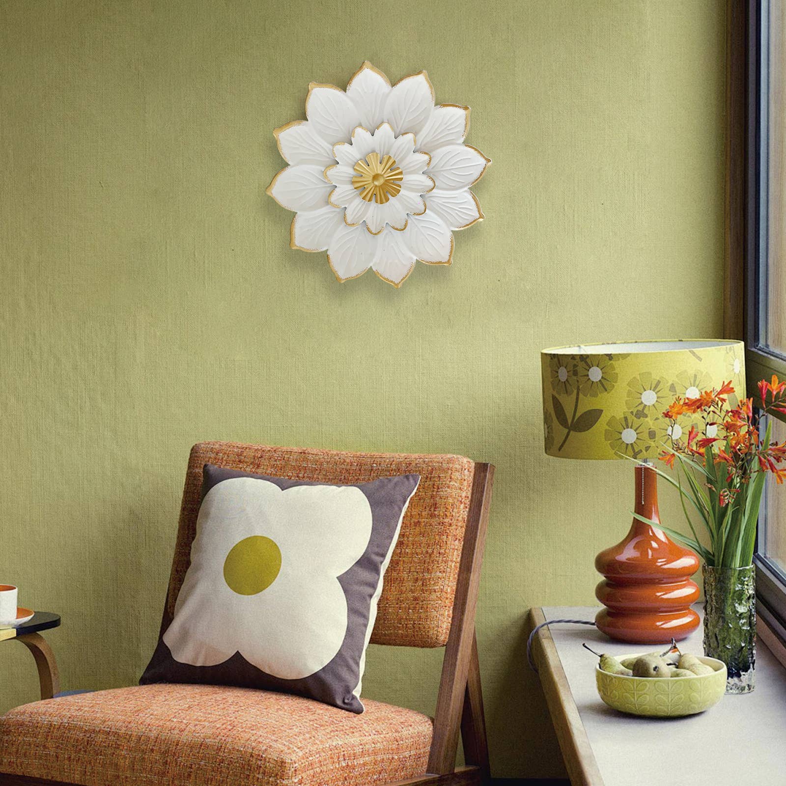 White Gold Metal Flower Wall Decor for Home Art Display