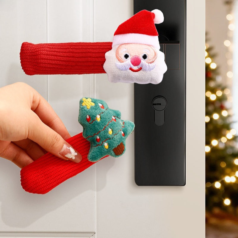 Christmas Knitted Plush Door Handle Cover Holiday Door Decoration