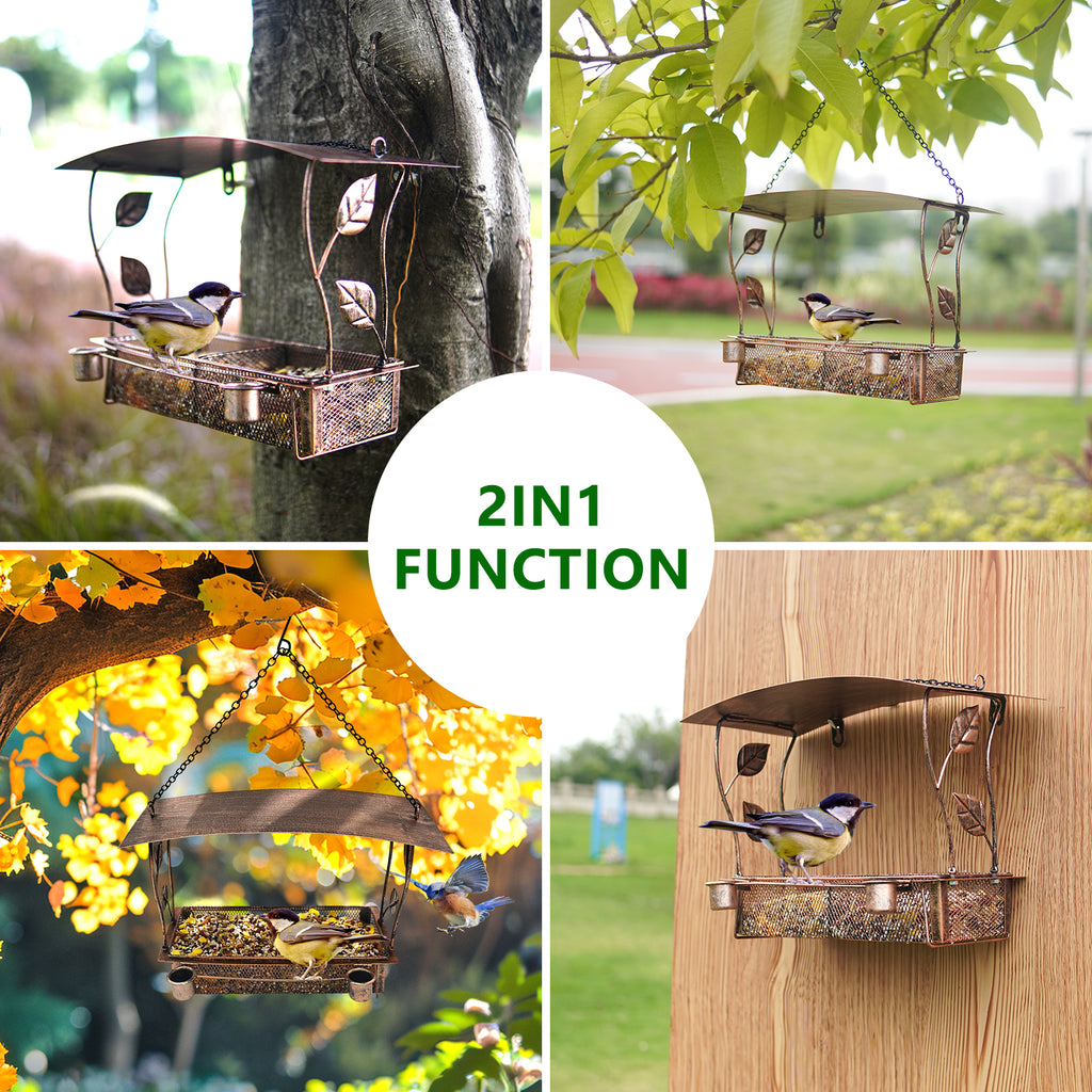 Metal Leaf Hanging Bird Feeder Outdoor Garden Decor
