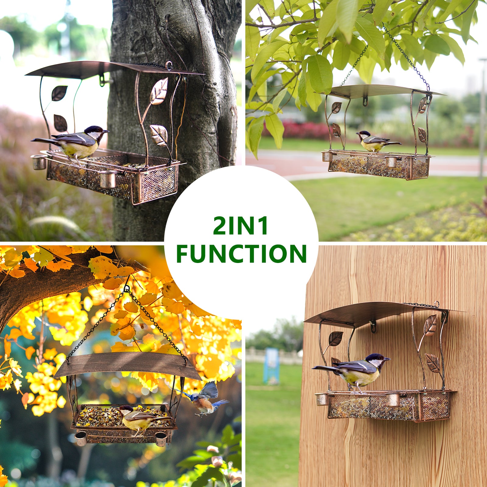 Metal Leaf Hanging Bird Feeder Outdoor Garden Decor