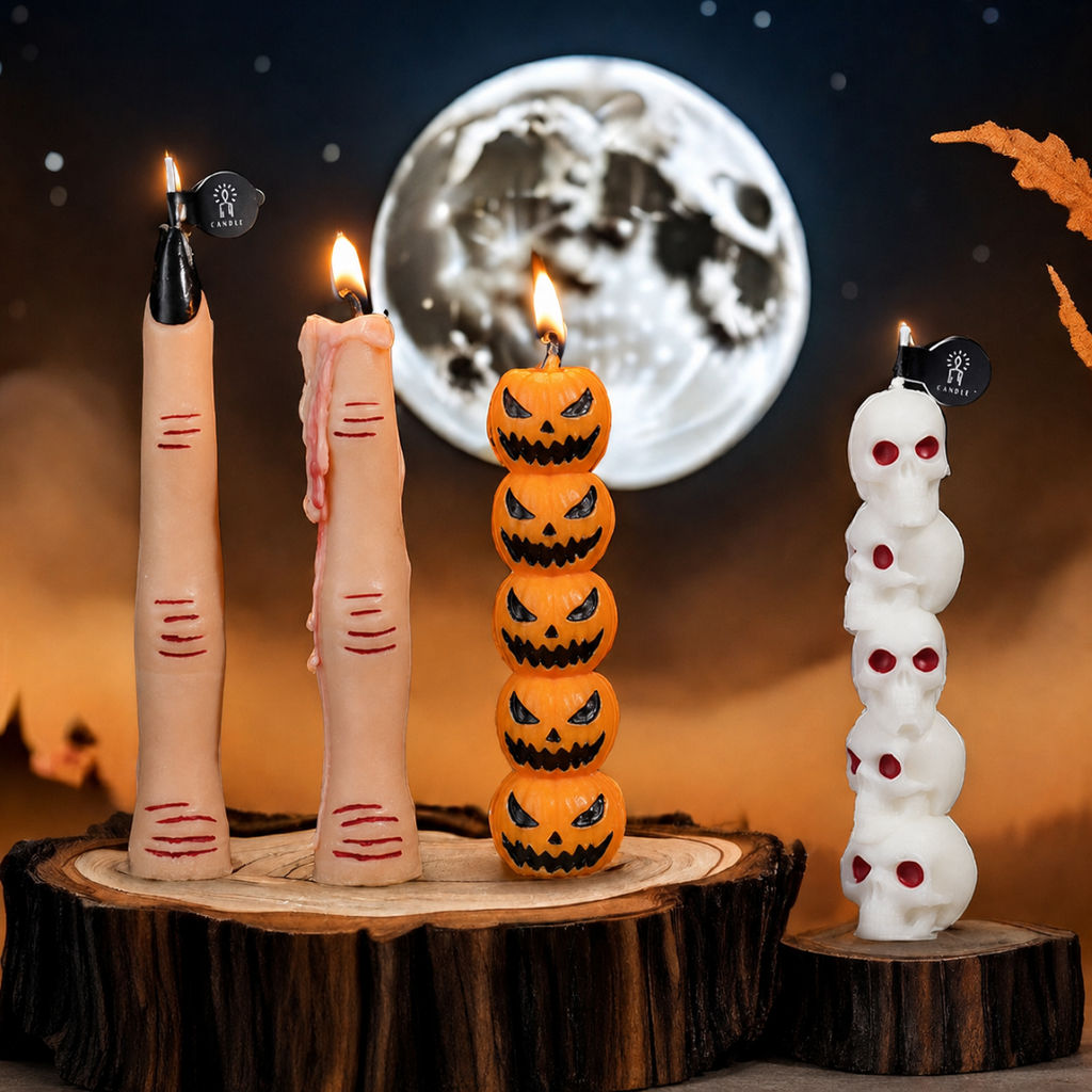 Halloween Taper Candle Pumpkin Skull Seasonal Decor