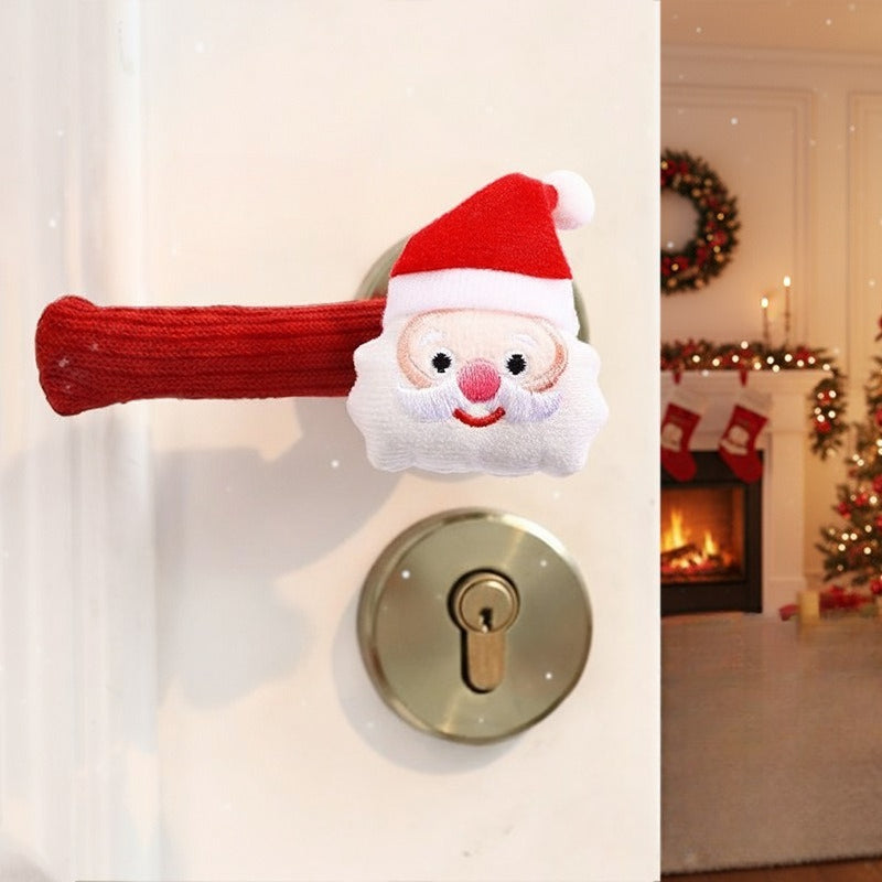 Christmas Knitted Plush Door Handle Cover Holiday Door Decoration