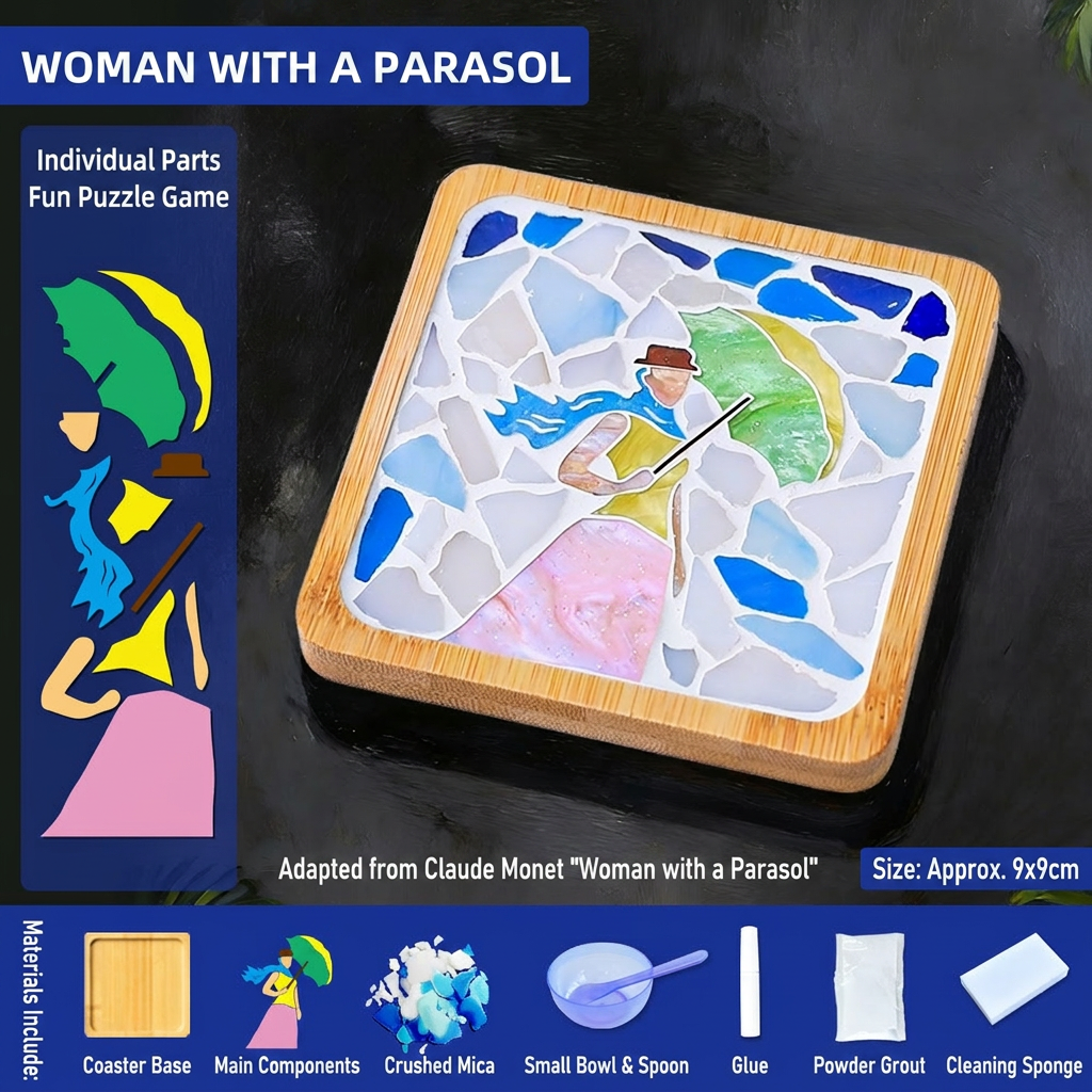 Mosaic Art Coaster Puzzle Kit Famous Painting Craft Set