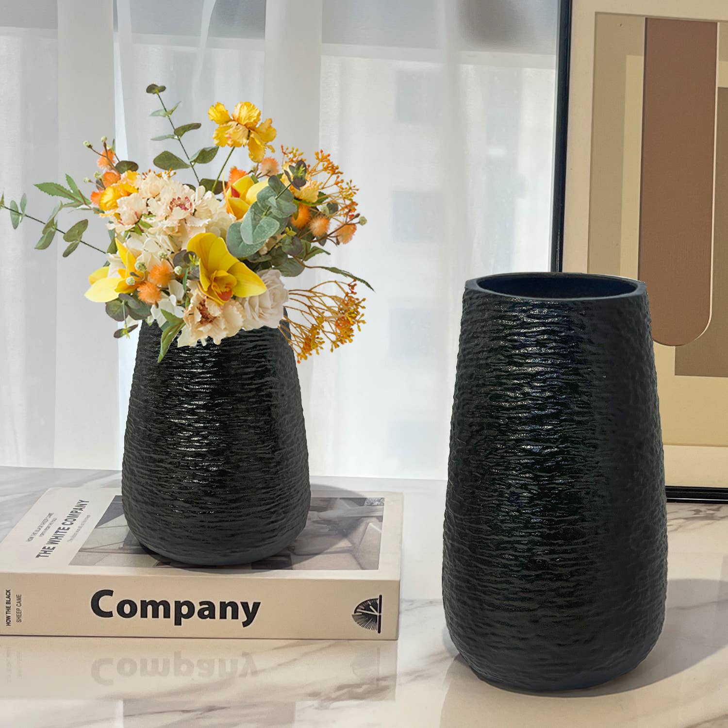 Set of 2 Textured White Ceramic Vases for Modern Decor