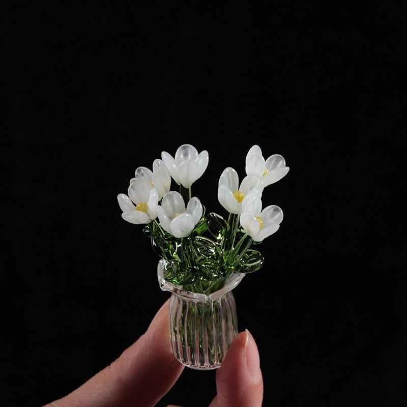 Mini Glass Flower Vase Artificial Floral Decor Gift Ornament