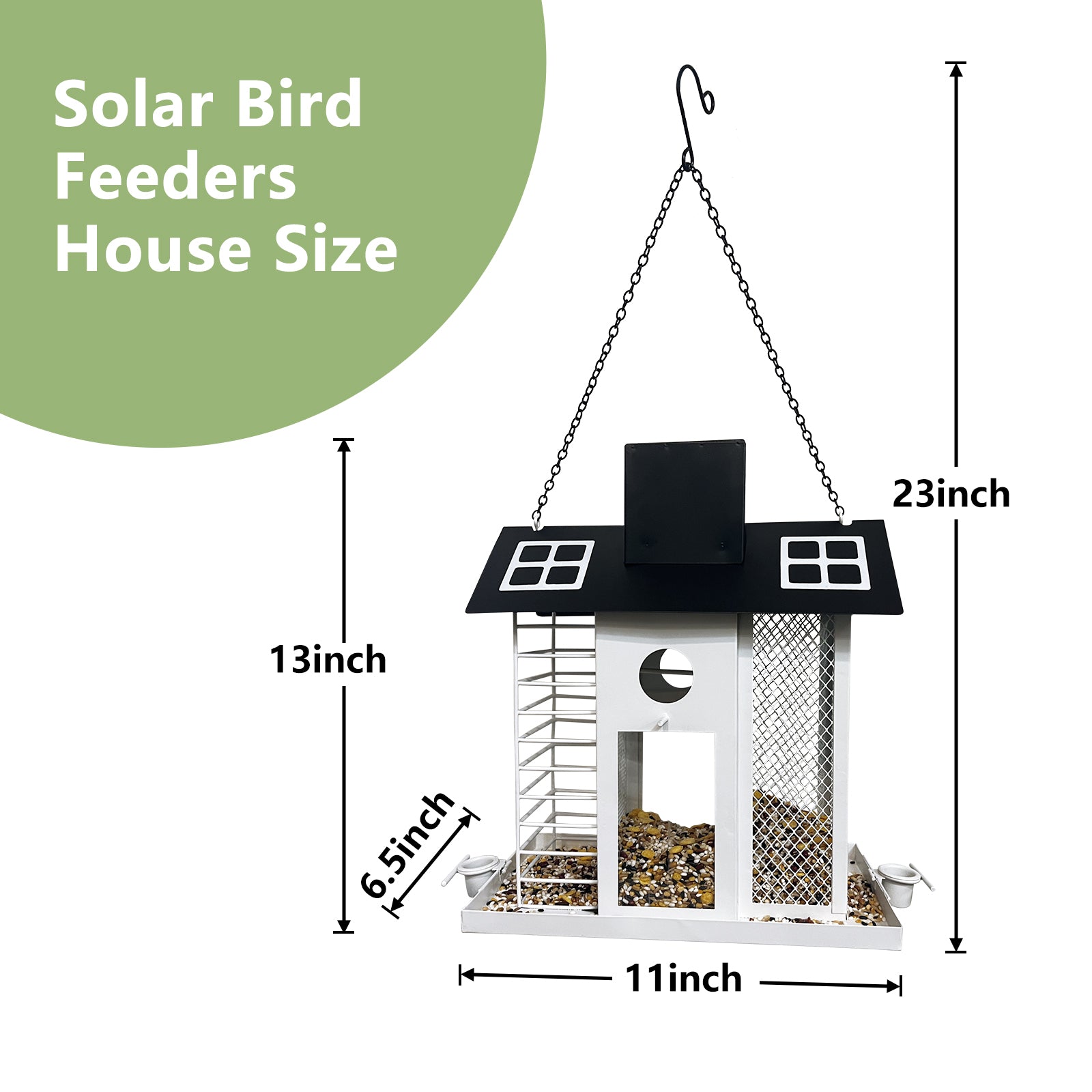 Solar Metal Bird Feeder House Black White Outdoor Decor