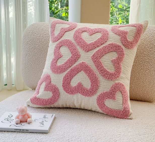 Valentine Heart Chenille Embroidered Decorative Throw Pillow