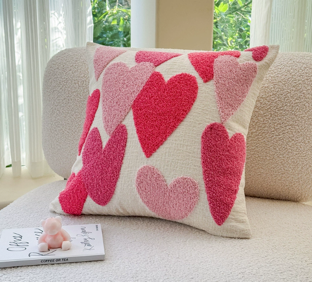 Valentine Heart Chenille Embroidered Decorative Throw Pillow