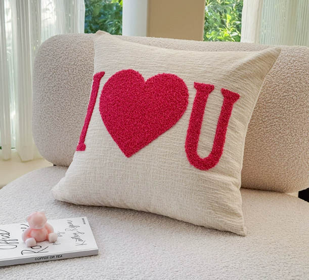 Valentine Heart Chenille Embroidered Decorative Throw Pillow