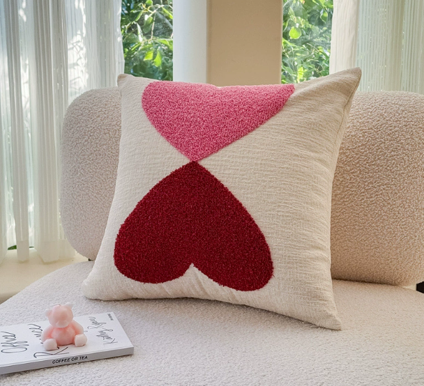 Valentine Heart Chenille Embroidered Decorative Throw Pillow