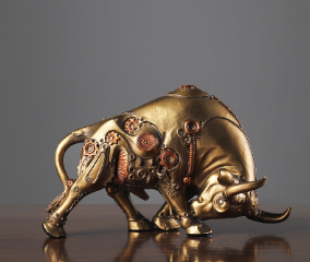 Steampunk Bull Sculpture Modern Resin Decor Home Accent