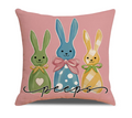 Easter Bunny Egg Print Linen Throw Pillow Cover 18x18