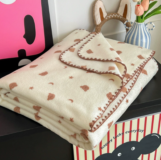 Sherpa Fleece Embroidered Throw Blanket Soft Cozy Home Decor